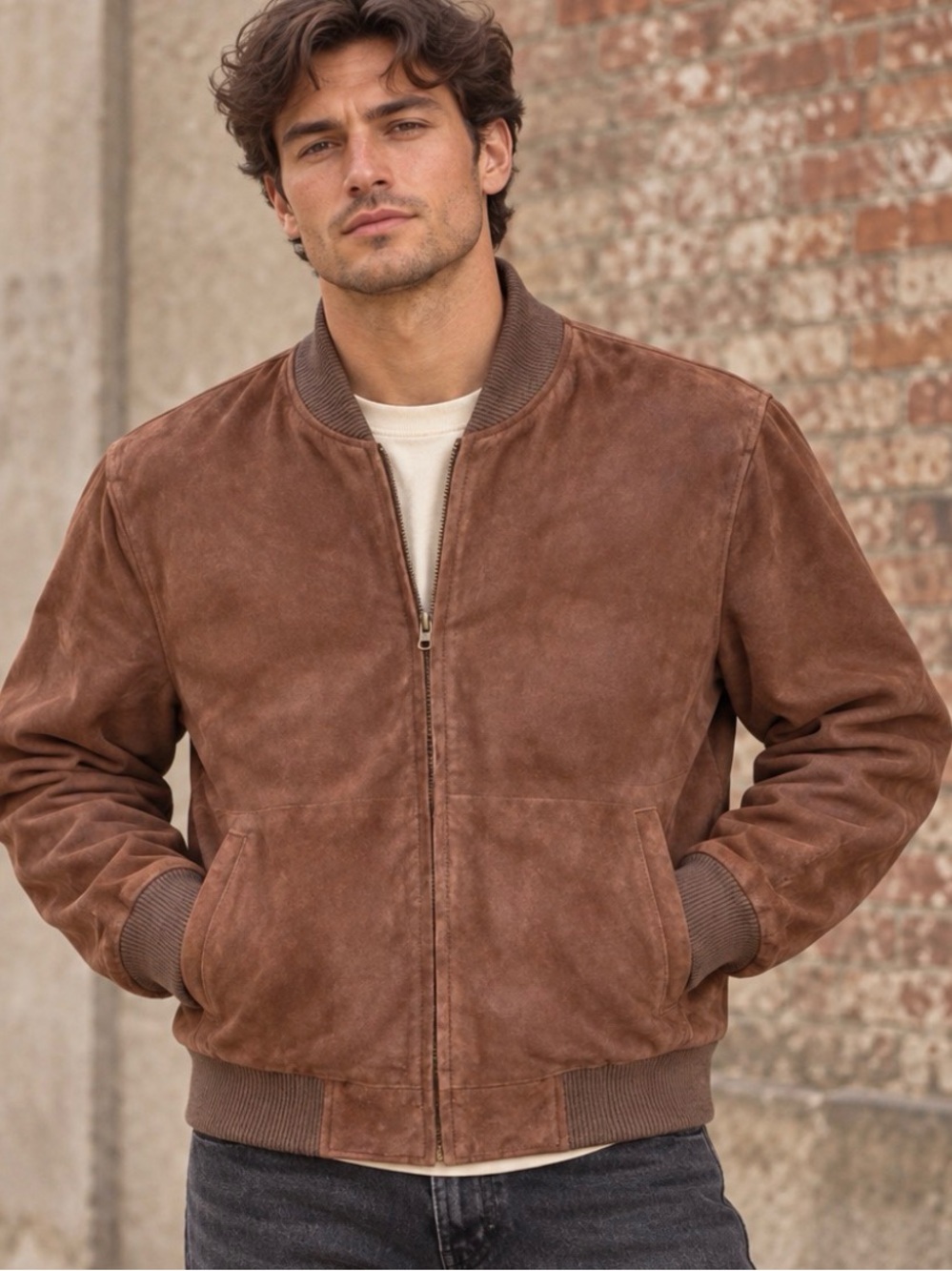 Vintage Suede Leather Rich Brown Bomber Jacket Men's L Coat